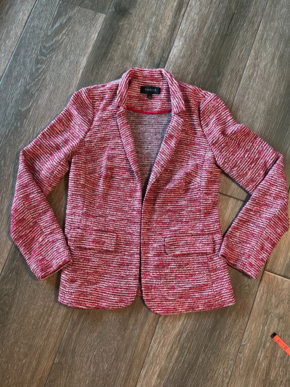 Talbots red/white tweed kinit unlined classic blazer size 4